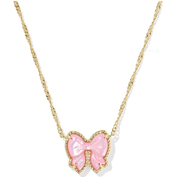 Kendra Scott Jewelry - Kendra Scott Gold-Tone Light Pink Haley Bow Short Pendant Necklace NWT